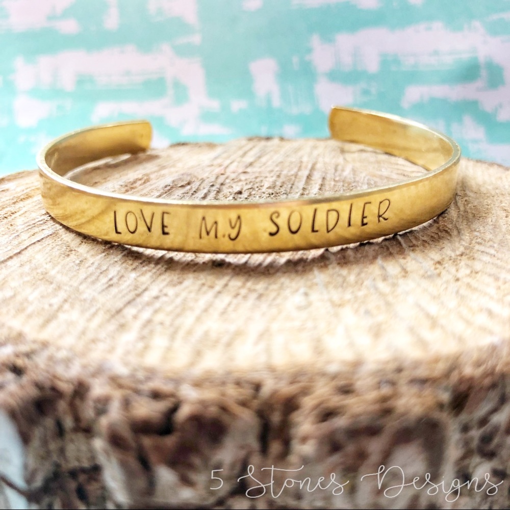 🆕 Love My Soldier Handstamped Cuff Bracelet